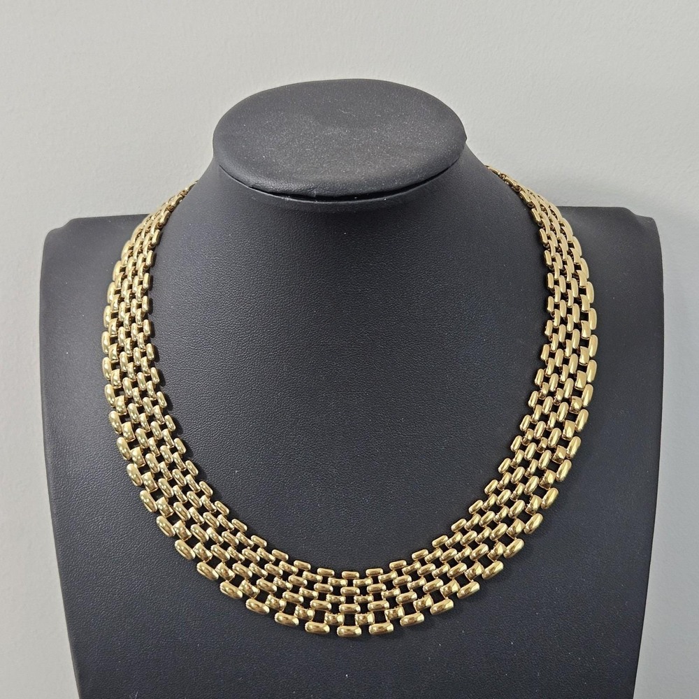 Vintage Napier 80s Gold Tone Panther Link Chain Necklace Statement Collar 16"